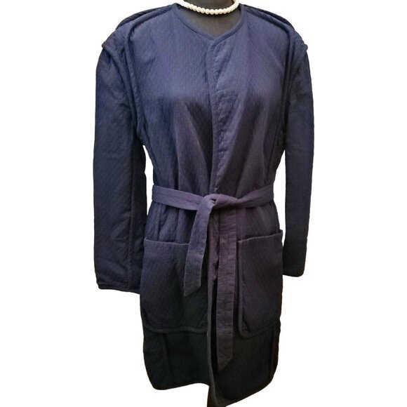 Rag Bone Coat Womens Quilted Liner Overcoat Padded Wrap Corded Accent Blue - Picture 1 of 16